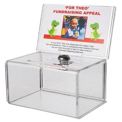 Kleine Acrylfundraise-Vertoningsdozen met Slot/Plexiglasschenkingsdoos