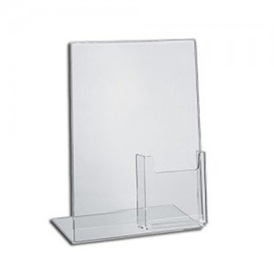 De acrylcountertop van het Hellings Achtertussenvoegsel Tekenhouder 8,5 x 11 Duim met Brochure in eigen zak steekt