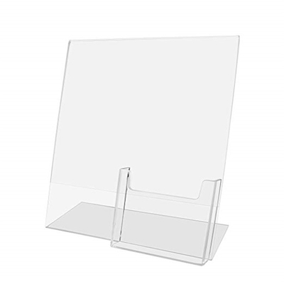 De acrylcountertop van het Hellings Achtertussenvoegsel Tekenhouder 8,5 x 11 Duim met Brochure in eigen zak steekt