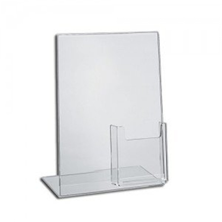 De acrylcountertop van het Hellings Achtertussenvoegsel Tekenhouder 8,5 x 11 Duim met Brochure in eigen zak steekt